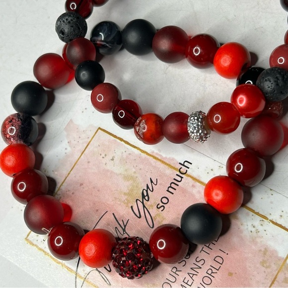 Red Agate & Lava Stone Bracelet Set - Picture 2 of 3
